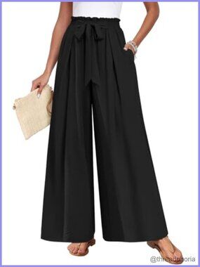 Womens Wide Leg Palazzo Pants High Waisted Plus Size Flowy Trousers